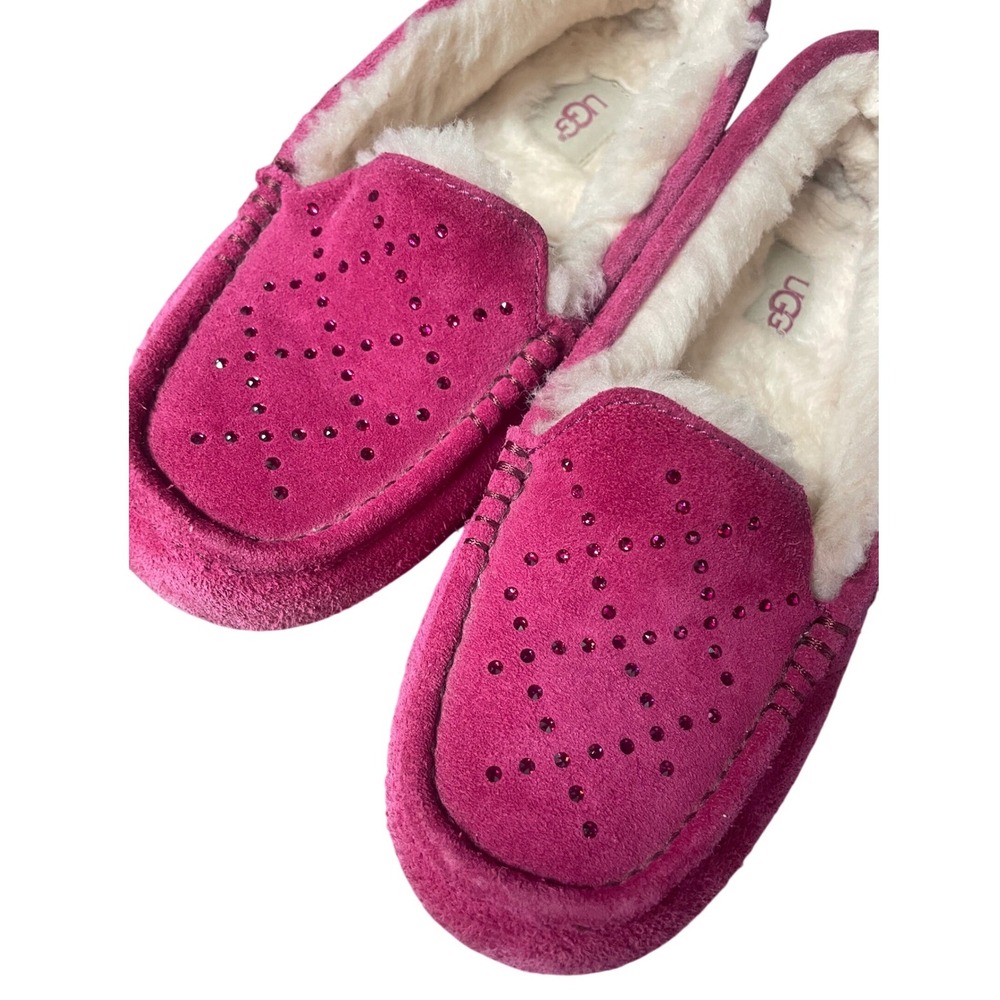 UGG Ansley Suede Sheepskin Pink Moccassin Slippers Women's 8